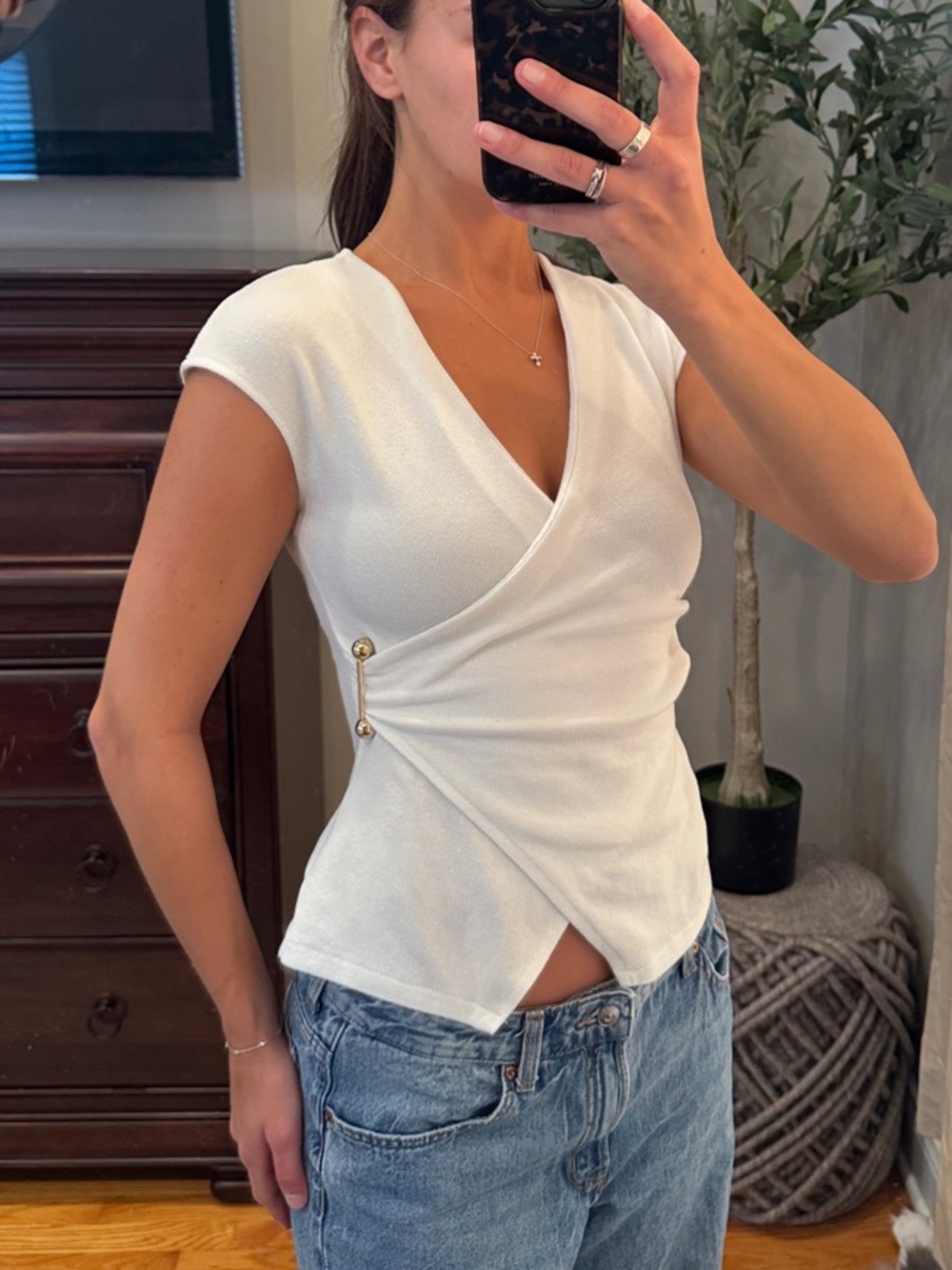 Size small Classic White Wrap-Style Women's Top